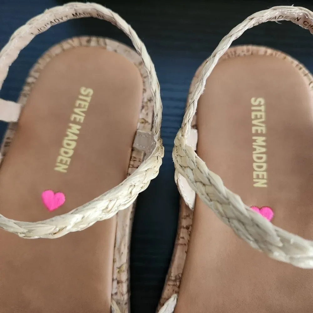 Steve Madden Kids Girls JGRADYY Tan Braided Slingback Sandals Size 3